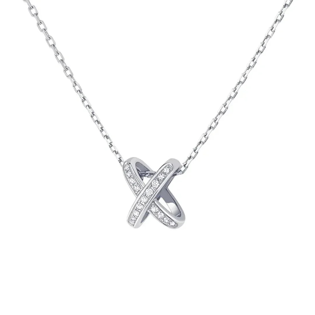 White Gold Crisscross Pendant Necklace With Diamonds