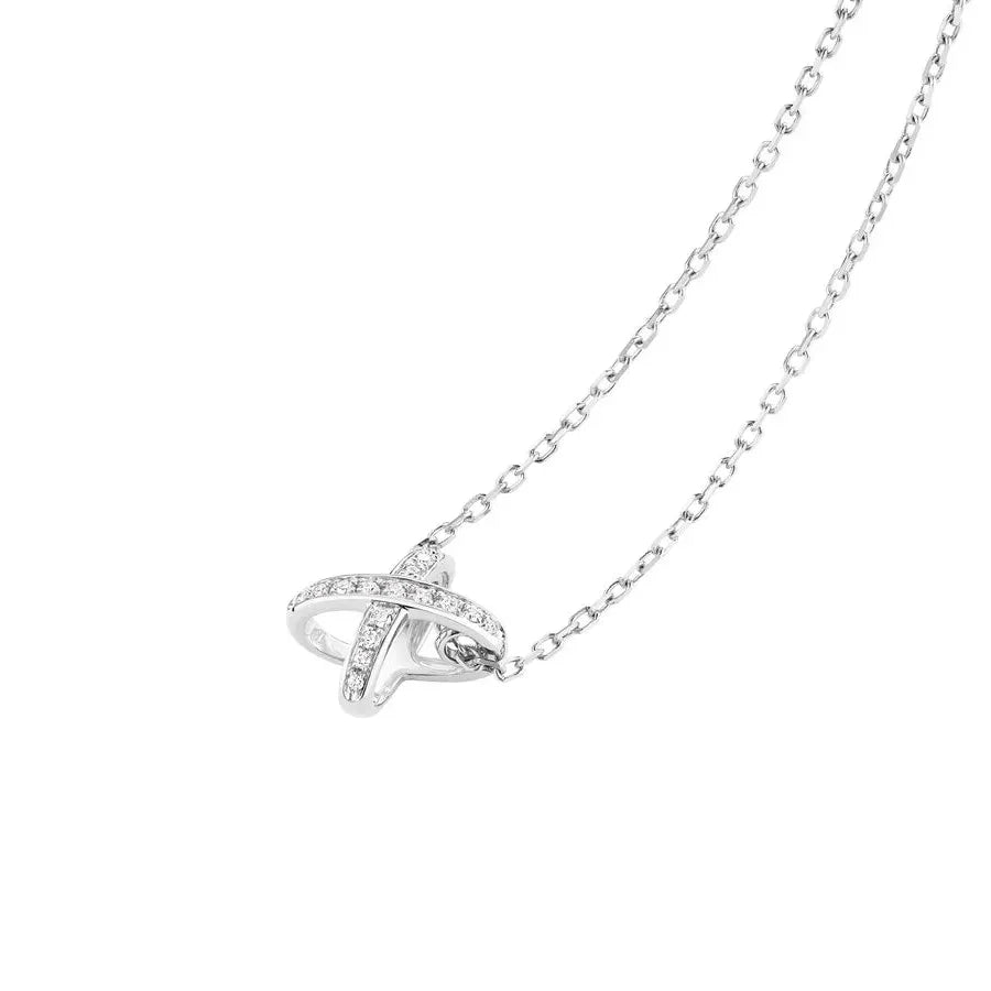 White Gold Crisscross Pendant Necklace With Diamonds