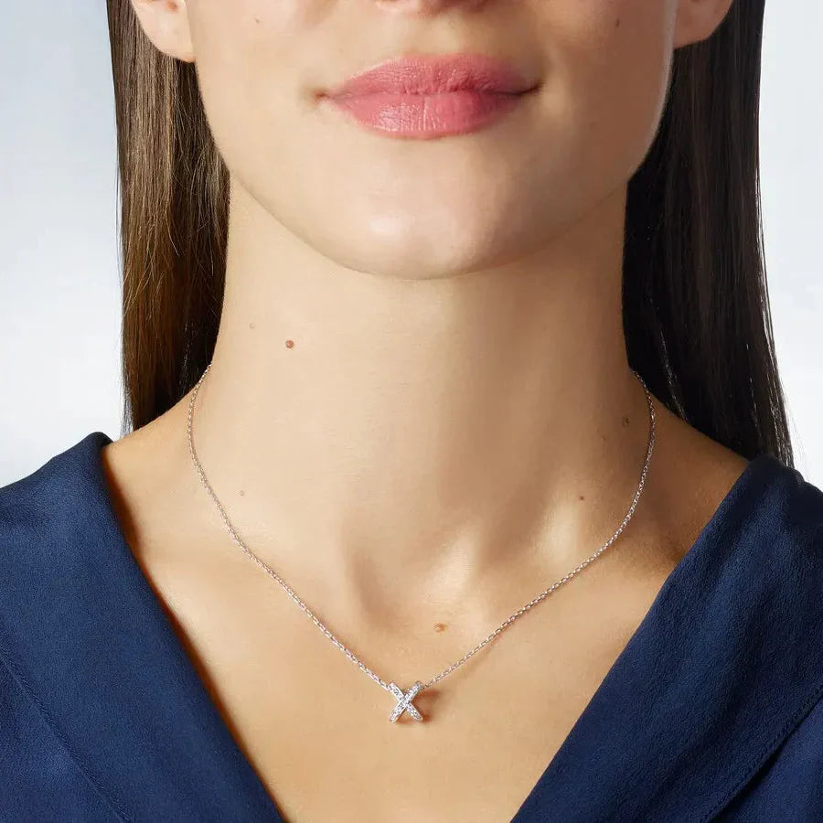 White Gold Crisscross Pendant Necklace With Diamonds