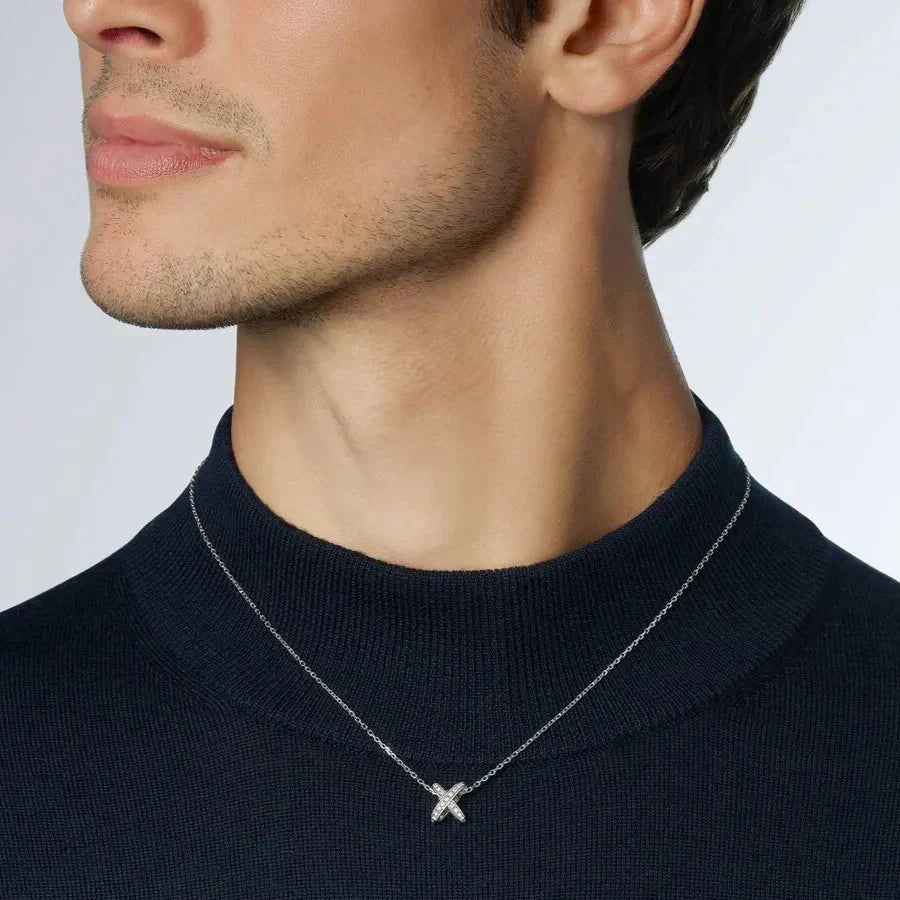 White Gold Crisscross Pendant Necklace With Diamonds