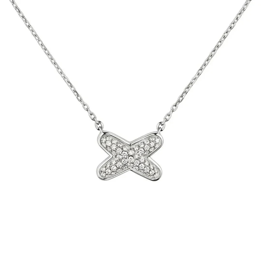 White Gold Pavé X Pendant Necklace with Diamonds