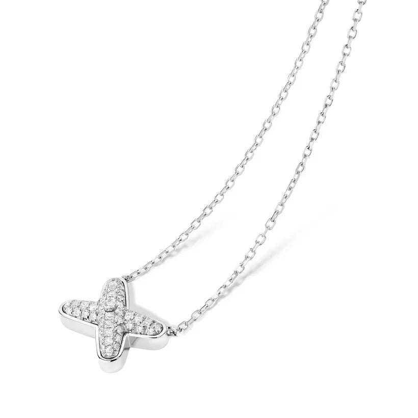White Gold Pavé X Pendant Necklace with Diamonds