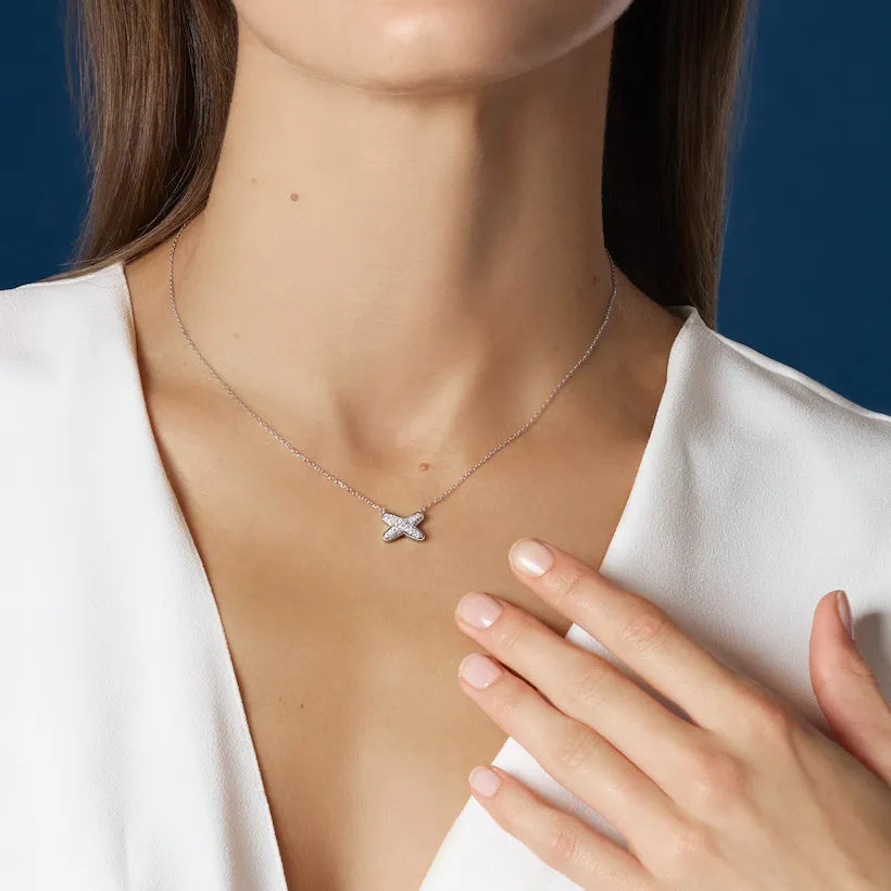 White Gold Pavé X Pendant Necklace with Diamonds