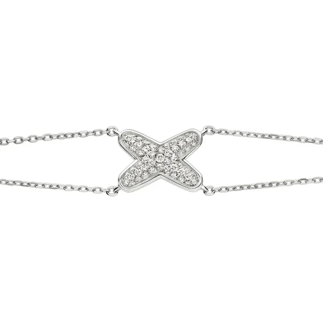 Pave X Charm Bracelet White Gold with Diamonds