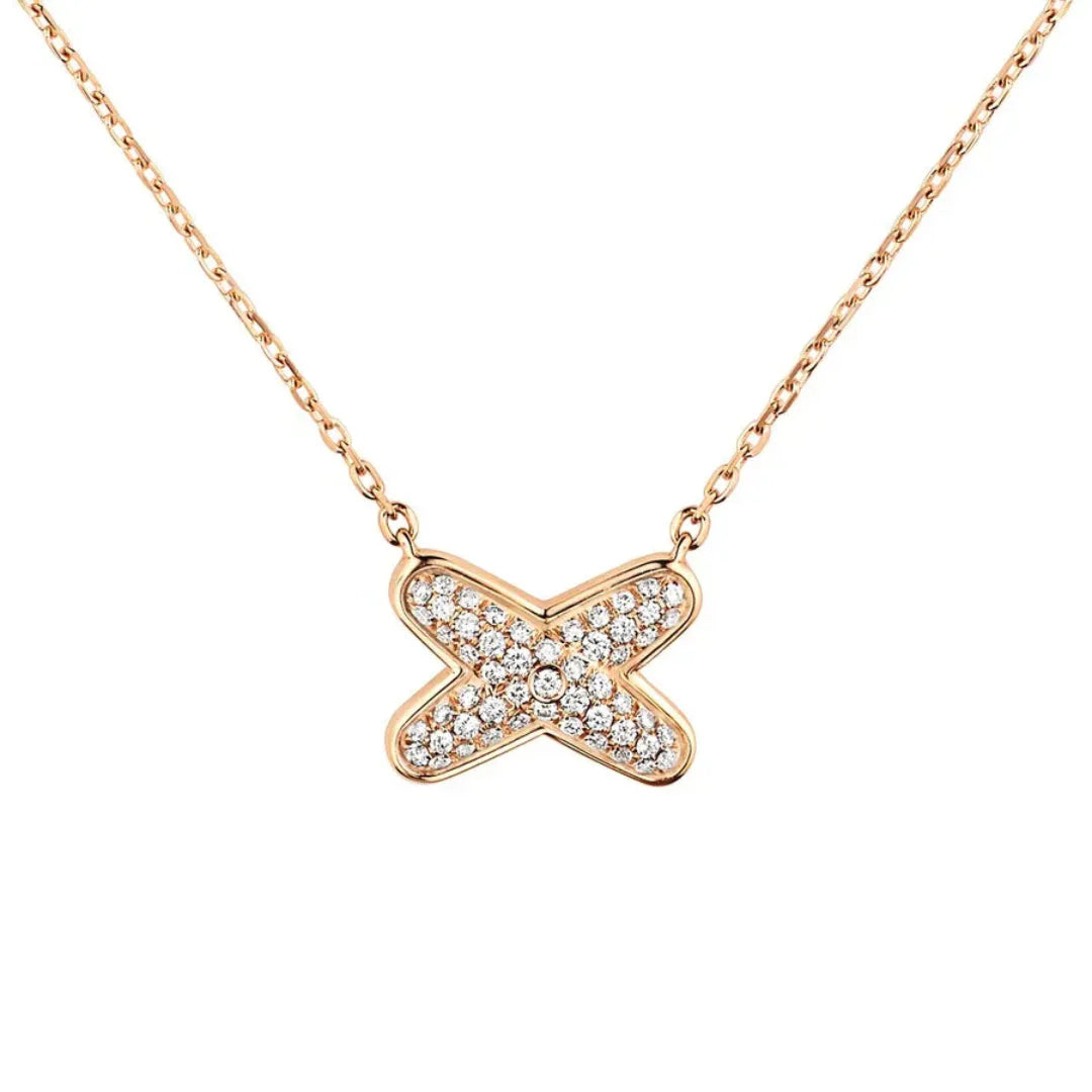 Rose Gold Pavé X Pendant Necklace