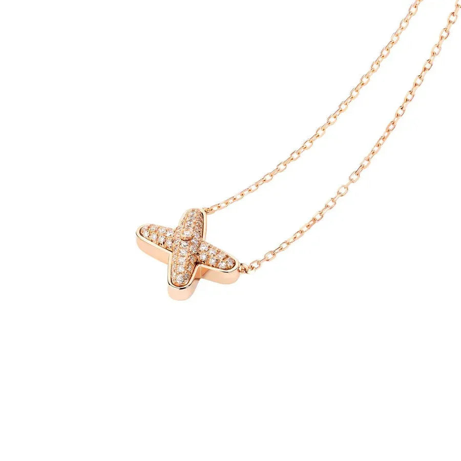Rose Gold Pavé X Pendant Necklace