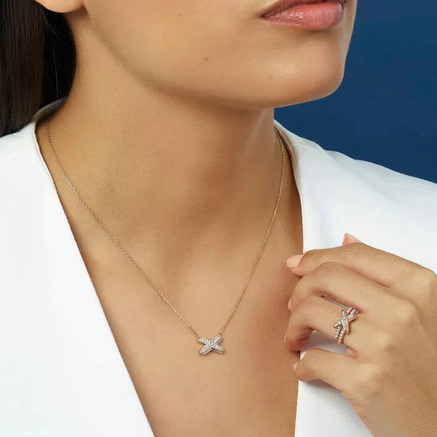 Rose Gold Pavé X Pendant Necklace