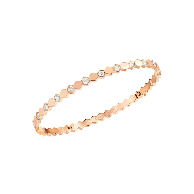 Hexagon Diamond Bangle Bracelet Rose Gold with Diamonds