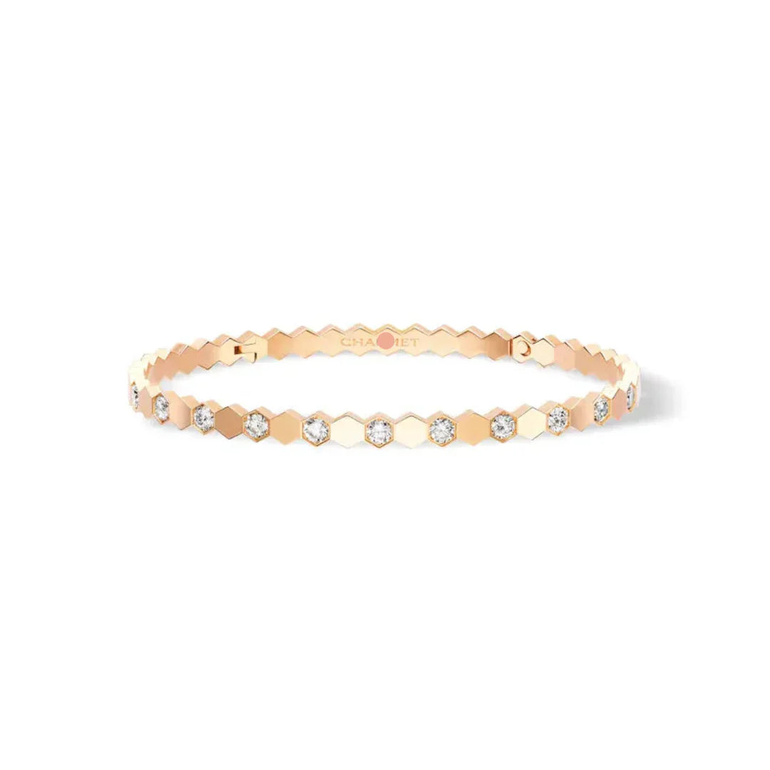 Hexagon Diamond Bangle Bracelet Rose Gold with Diamonds