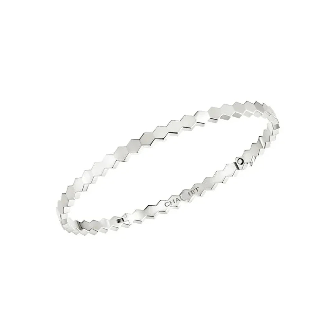 Hexagon Link Bangle Bracelet White Gold