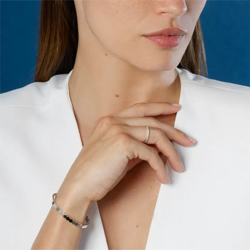Hexagon Link Bangle Bracelet White Gold