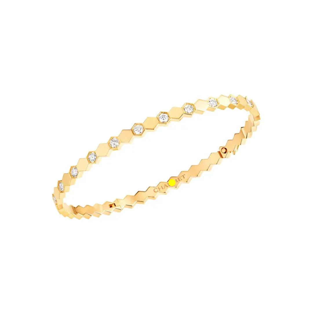 Hexagon Diamond Bangle Bracelet Yellow Gold with Diamonds