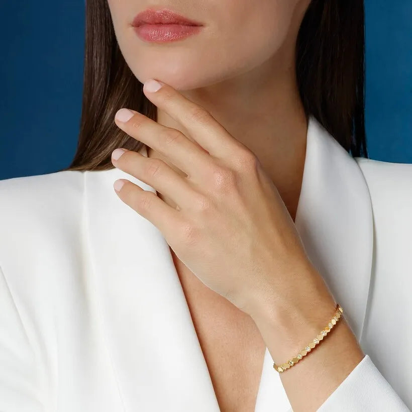 Hexagon Diamond Bangle Bracelet Yellow Gold with Diamonds