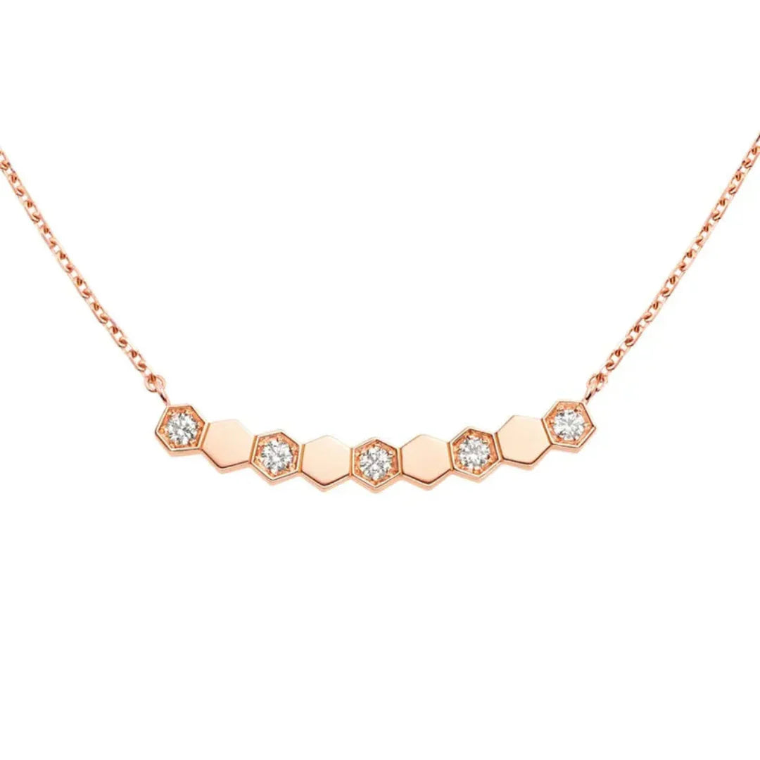 Minimal Honeycomb Bar Necklace Rose Gold