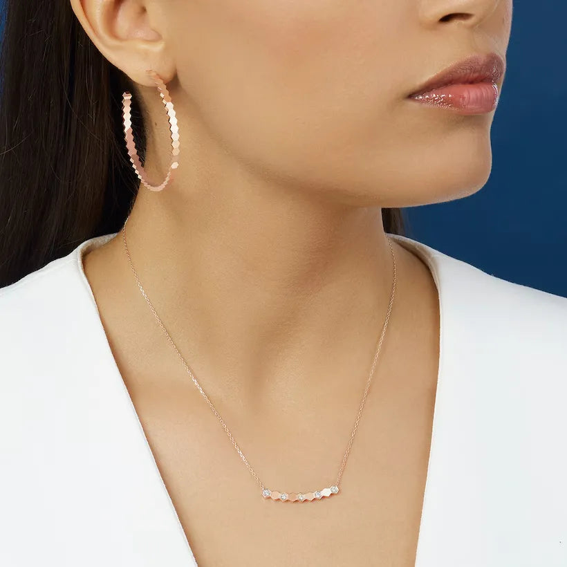 Minimal Honeycomb Bar Necklace Rose Gold
