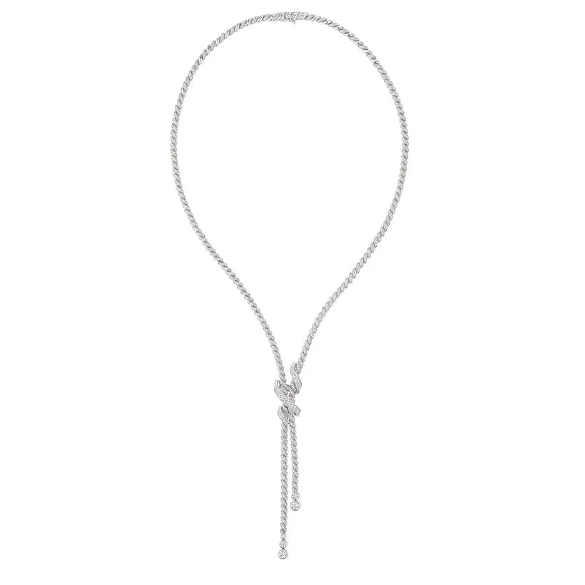 Twisted Knot Lariat Necklace White Gold Full Diamonds