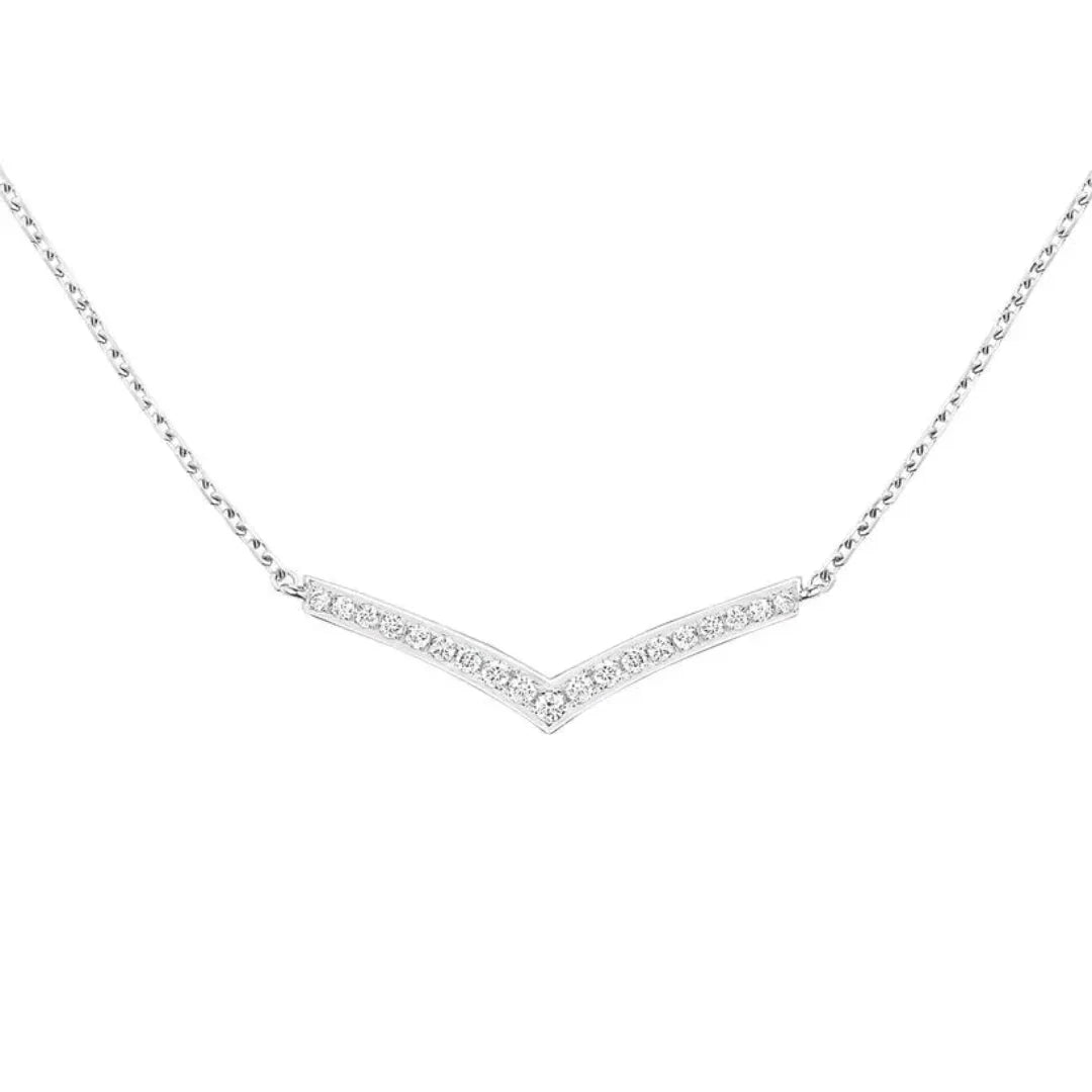 Chevron V Shaped Pendant Necklace White Gold