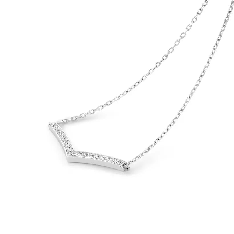 Chevron V Shaped Pendant Necklace White Gold