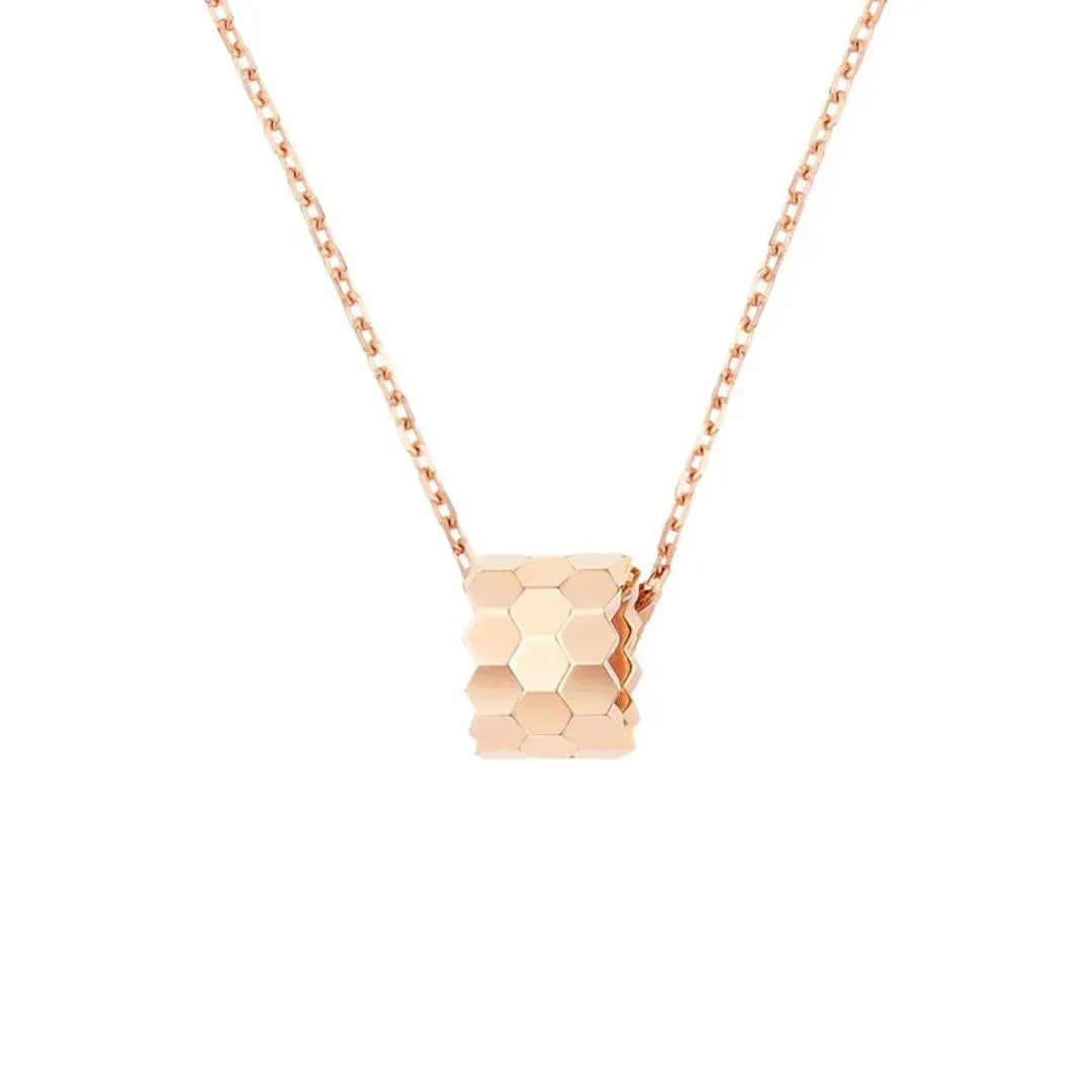 Hexagon Barrel Pendant Necklace Rose Gold