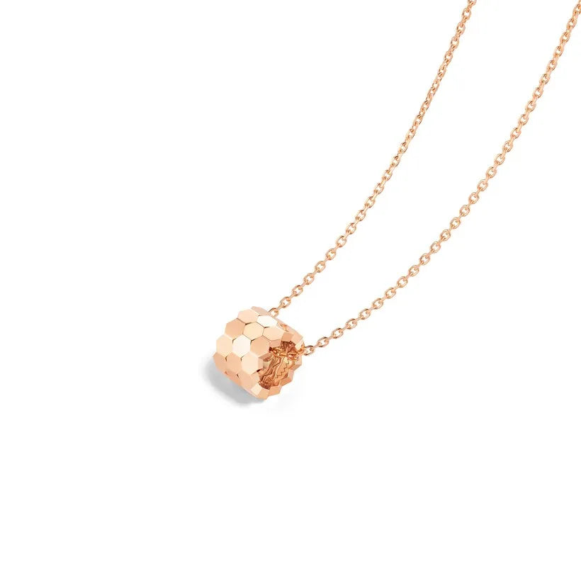Hexagon Barrel Pendant Necklace Rose Gold