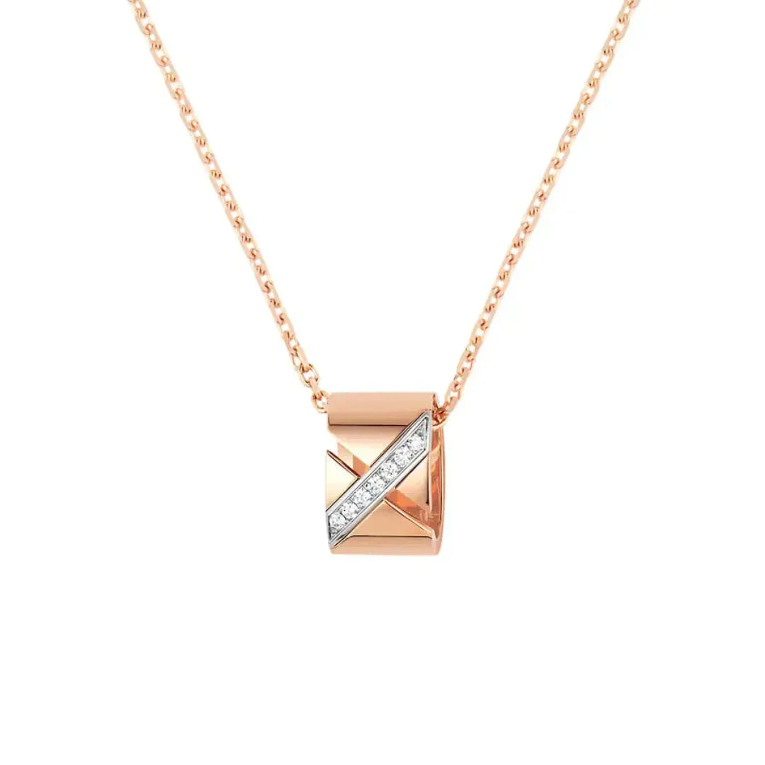 Rose Gold Barrel Pendant Necklace with Diamonds