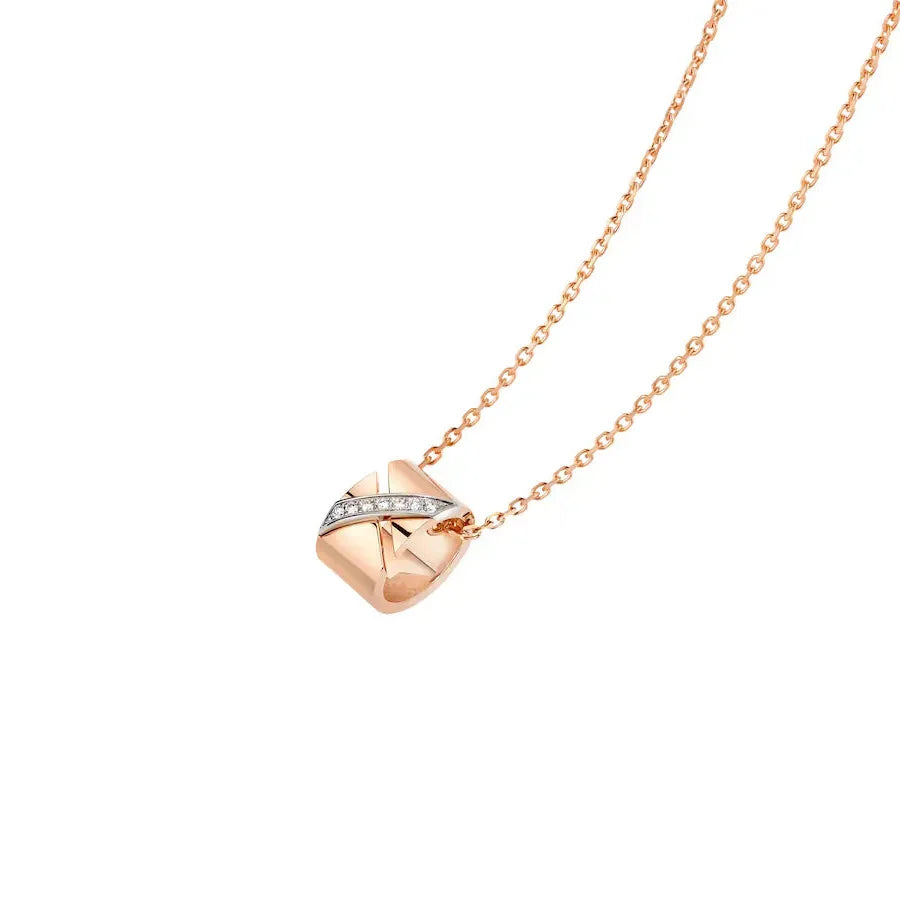 Rose Gold Barrel Pendant Necklace with Diamonds