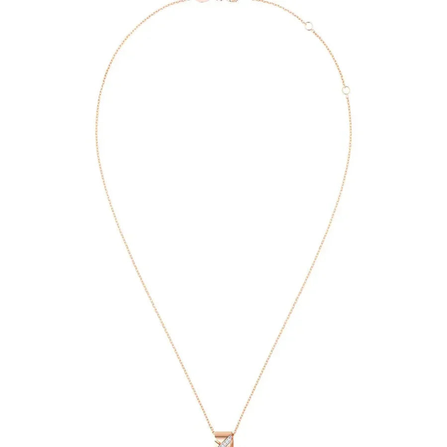 Rose Gold Barrel Pendant Necklace with Diamonds