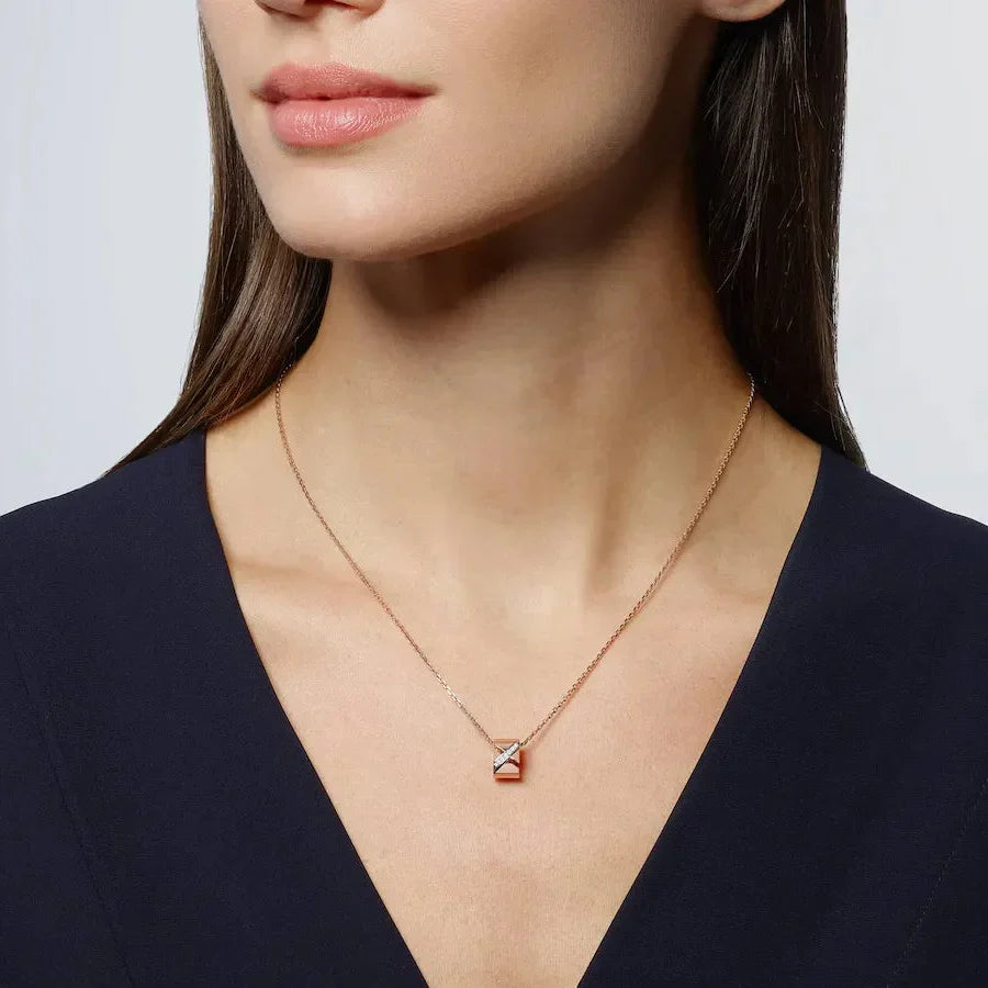 Rose Gold Barrel Pendant Necklace with Diamonds