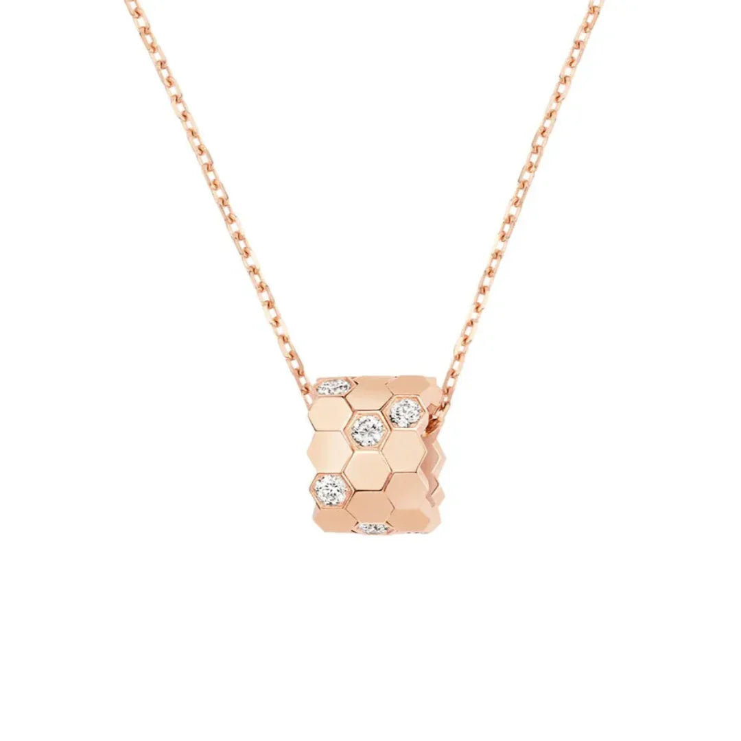 Rose Gold Hexagon Barrel Pendant Necklace