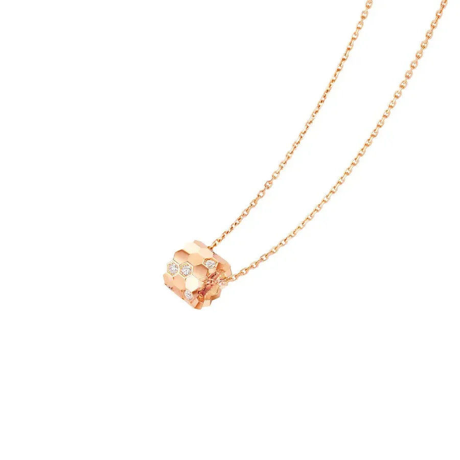 Rose Gold Hexagon Barrel Pendant Necklace