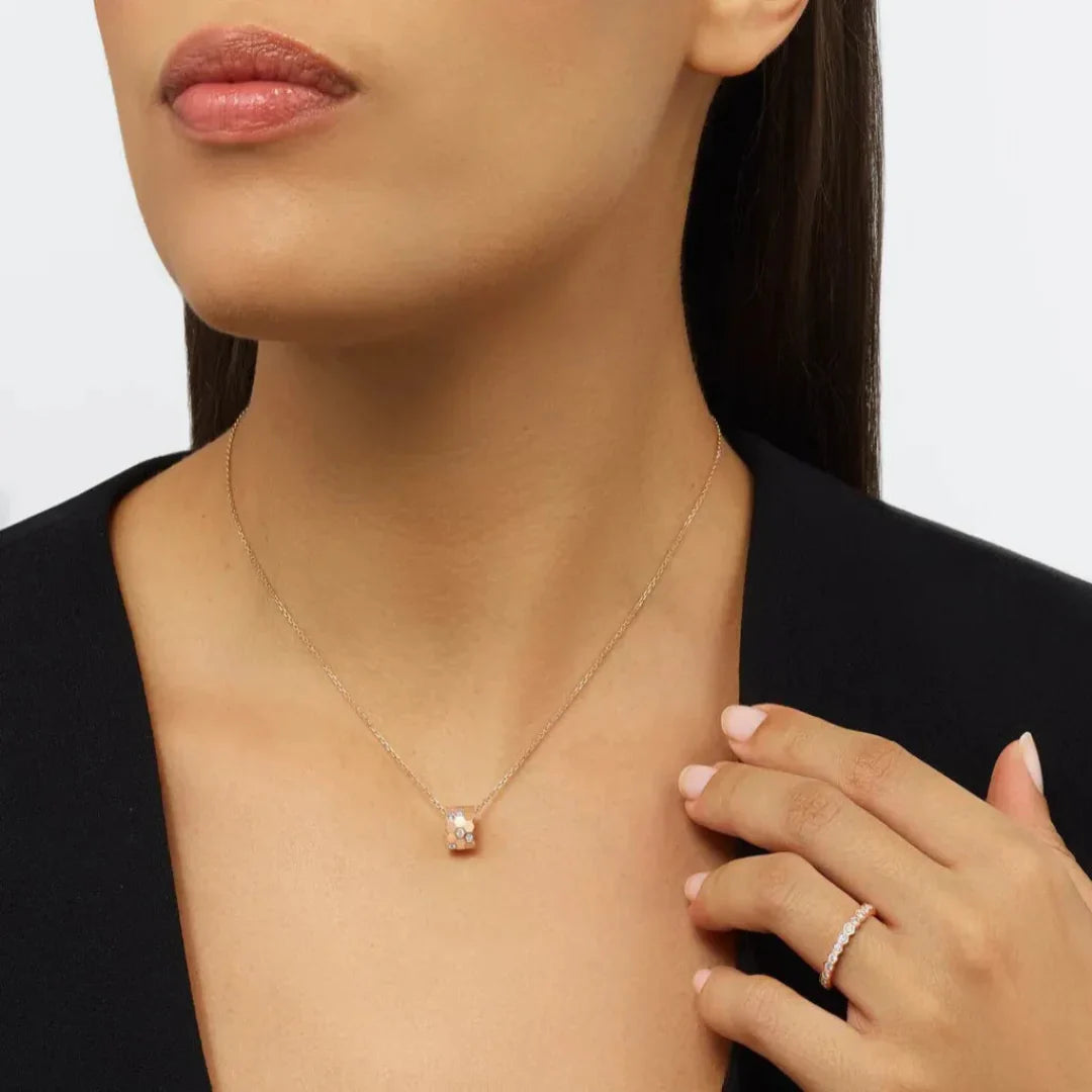 Rose Gold Hexagon Barrel Pendant Necklace