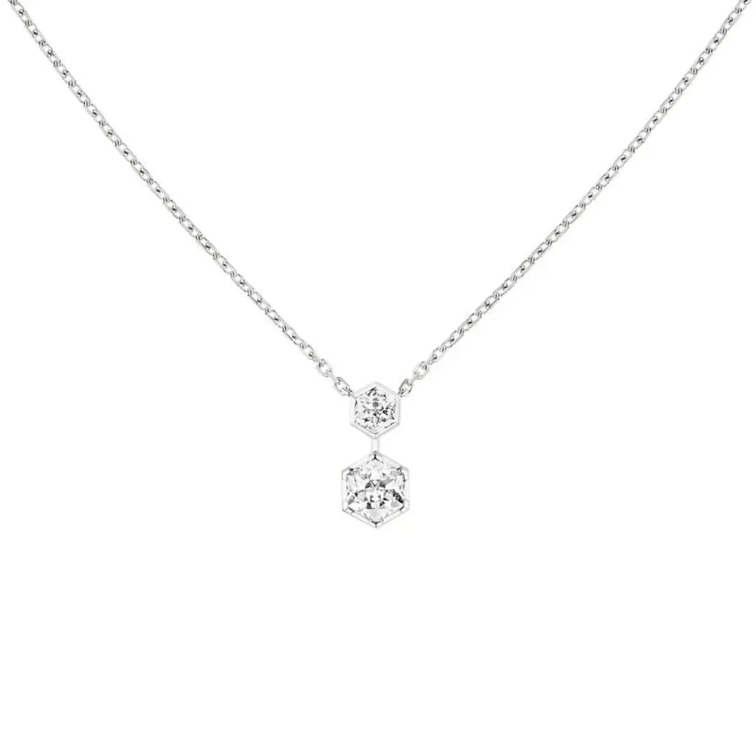 Double Hexagon Pendant Necklace White Gold