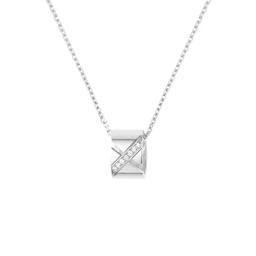 White Gold Barrel Pendant Necklace