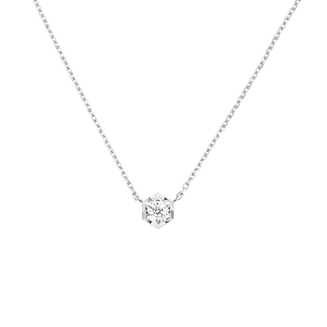 White Gold Hexagon Solitaire Pendant Necklace