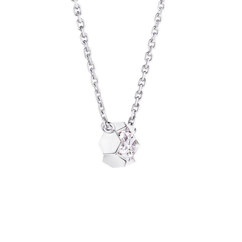 White Gold Hexagon Solitaire Pendant Necklace