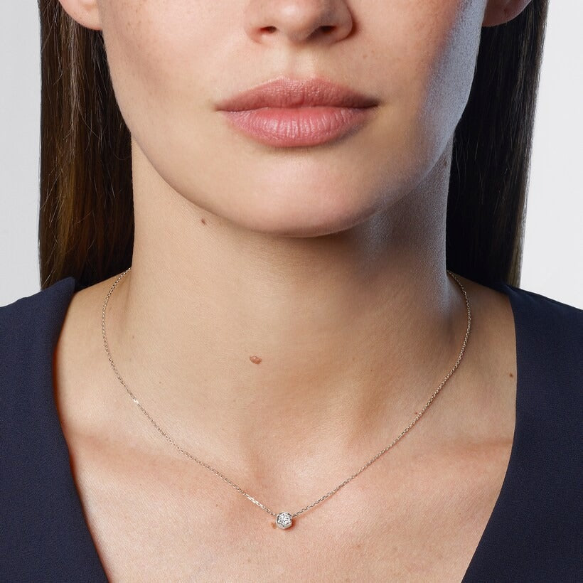 White Gold Hexagon Solitaire Pendant Necklace