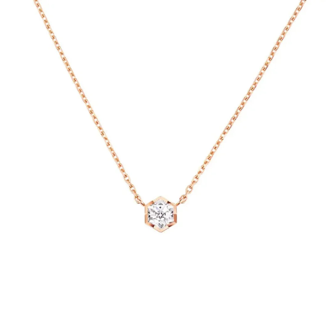 Rose Gold Hexagon Solitaire Pendant Necklace