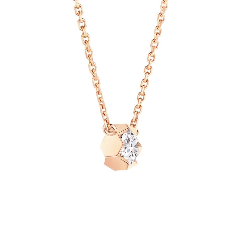 Rose Gold Hexagon Solitaire Pendant Necklace