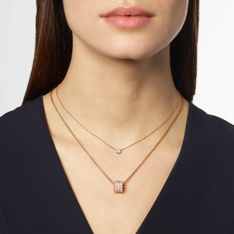 Rose Gold Hexagon Solitaire Pendant Necklace