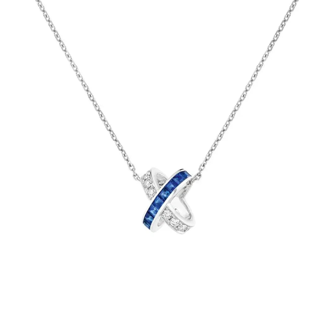 Criss Cross Blue Sapphire Necklace White Gold