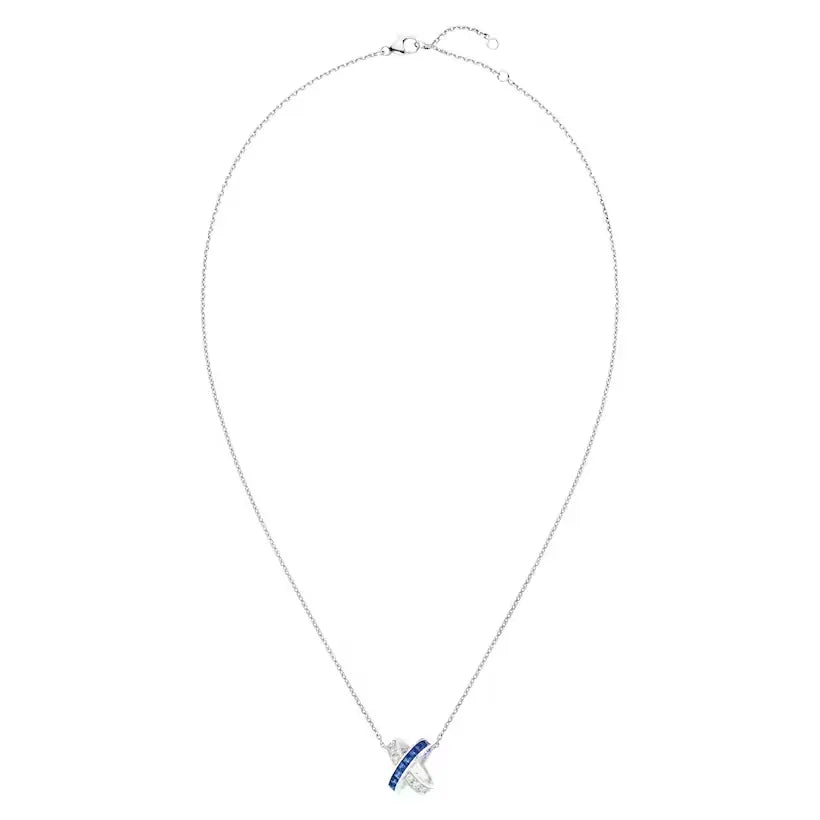Criss Cross Blue Sapphire Necklace White Gold