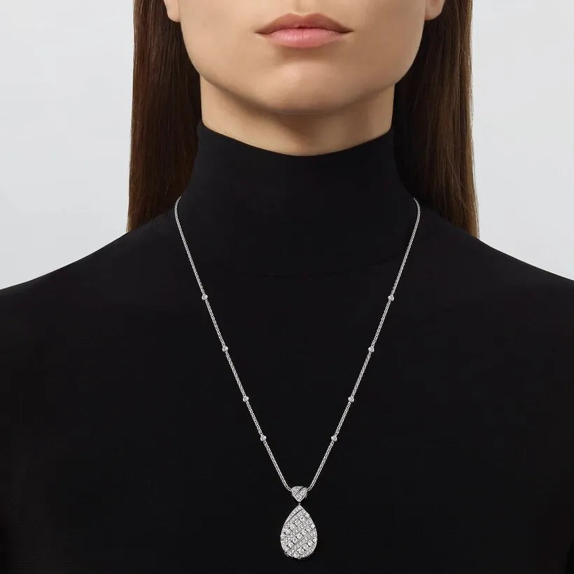 Pavé Teardrop Pendant Necklace White Gold