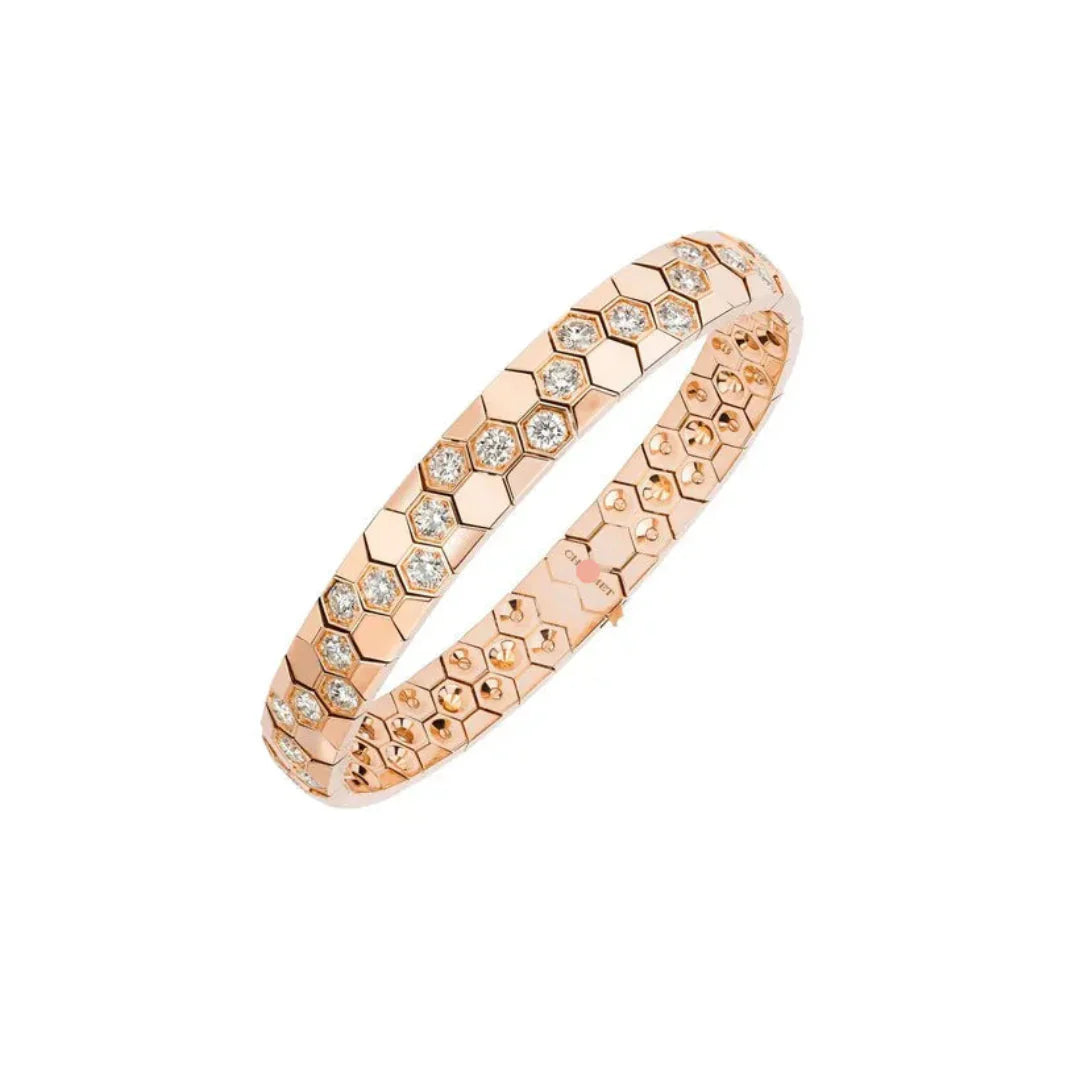 Hexagon Wide Diamond Bangle Rose Gold