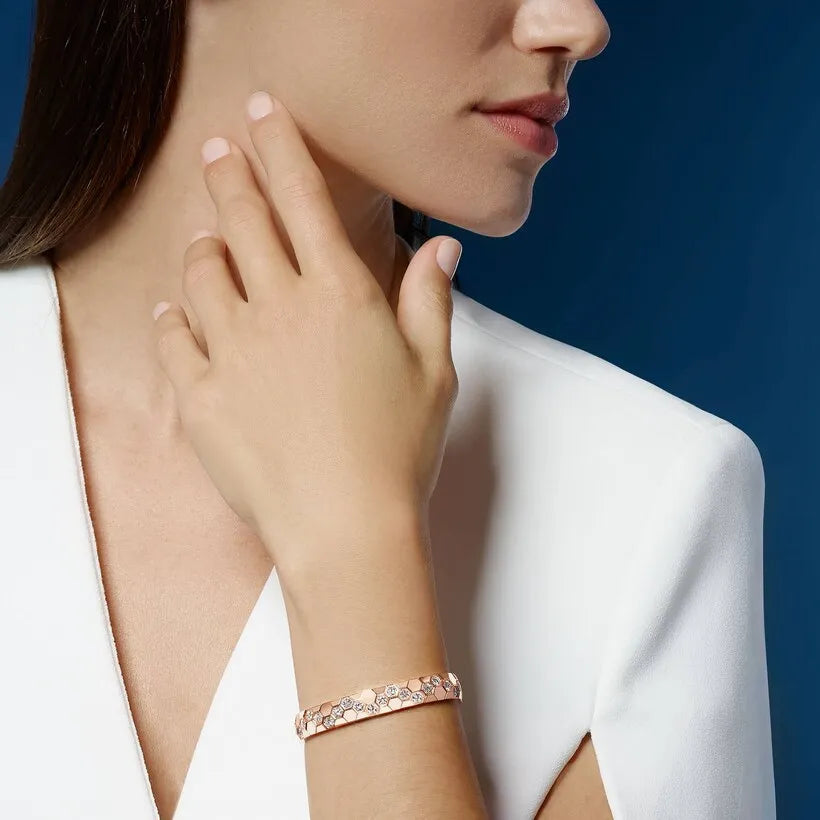 Hexagon Wide Diamond Bangle Rose Gold
