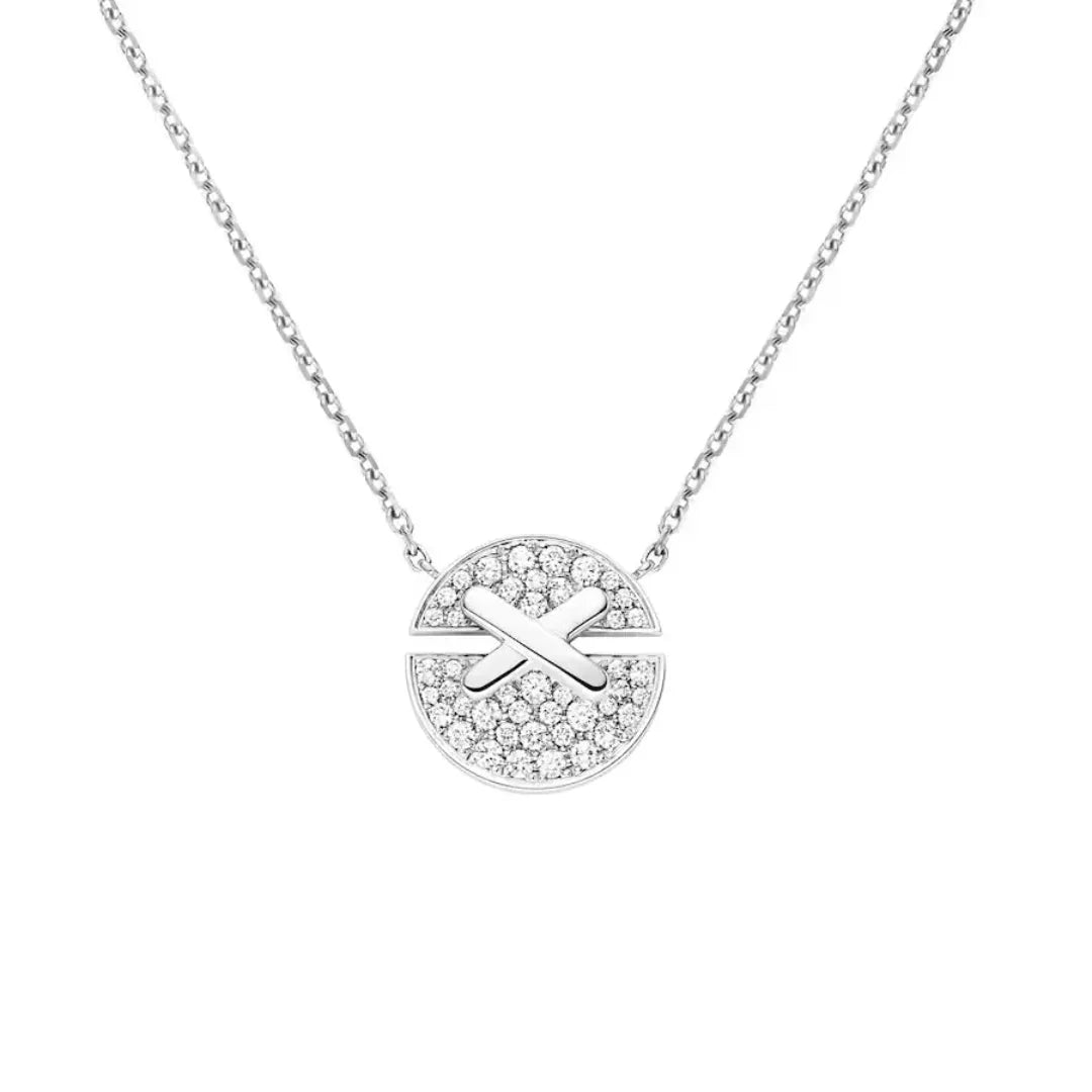 Crossline Circle Pendant Necklace White Gold with Diamonds