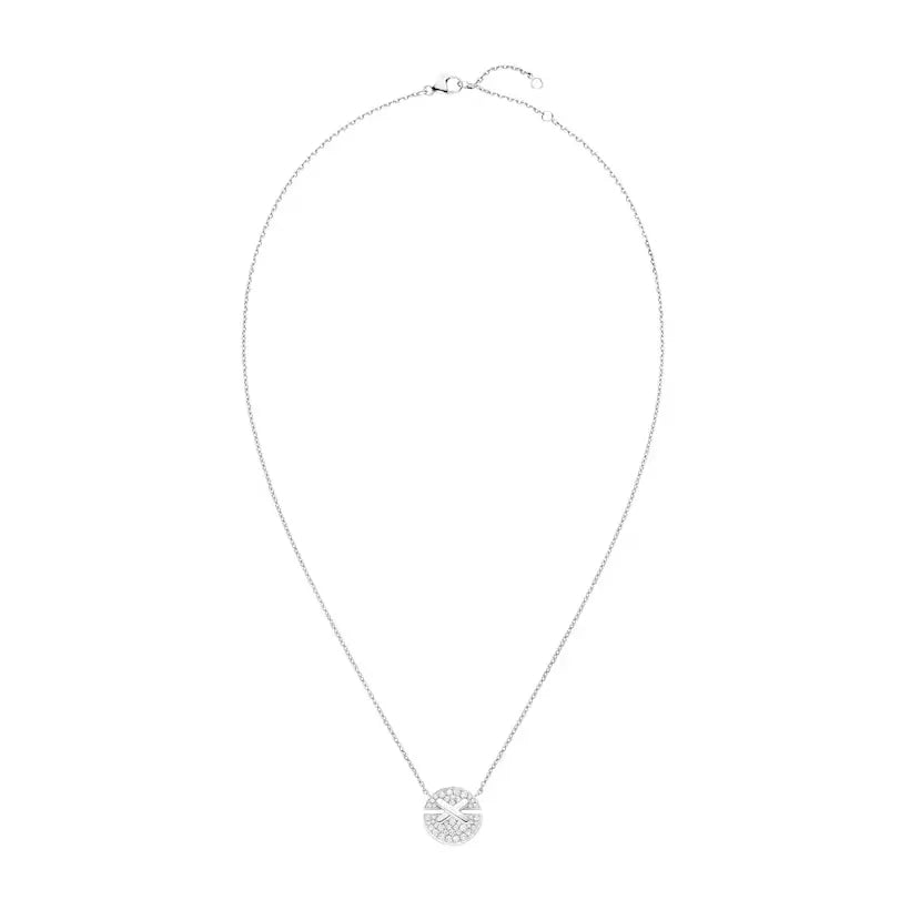 Crossline Circle Pendant Necklace White Gold with Diamonds