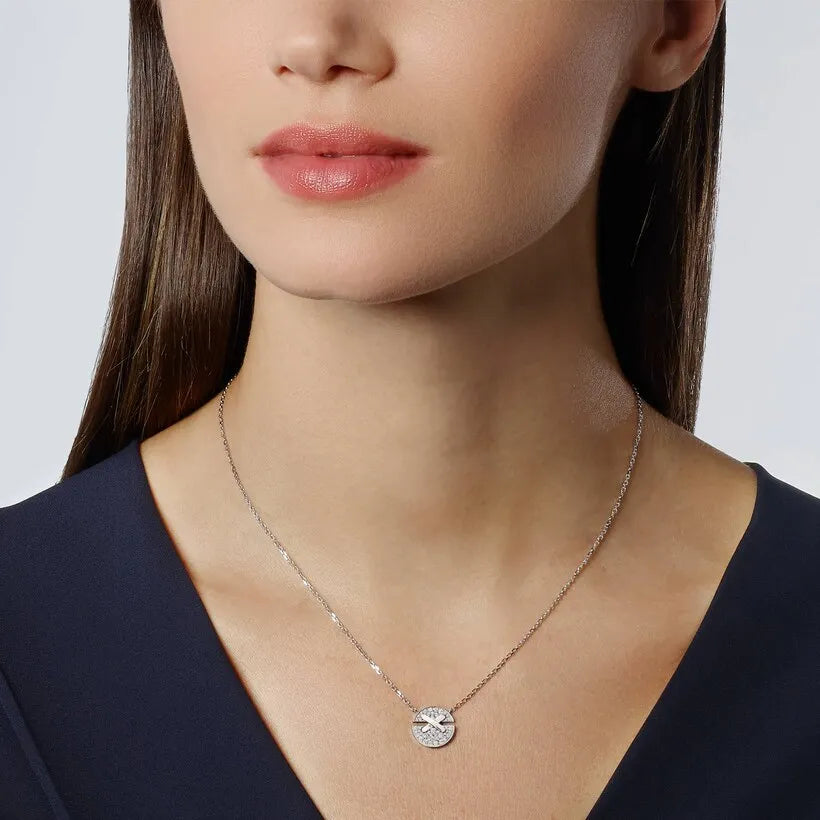 Crossline Circle Pendant Necklace White Gold with Diamonds