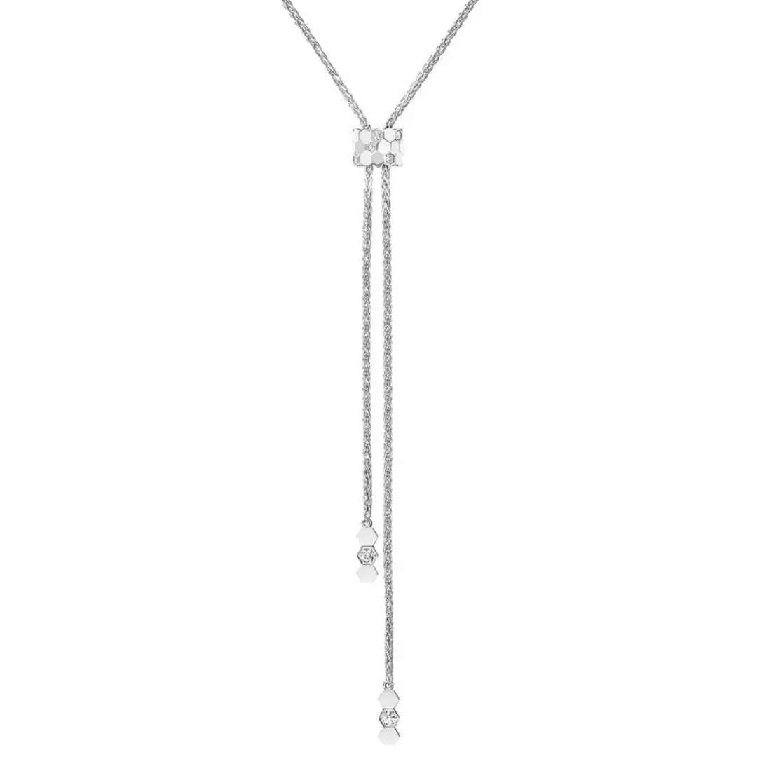 Adjustable Lariat Necklace White Gold