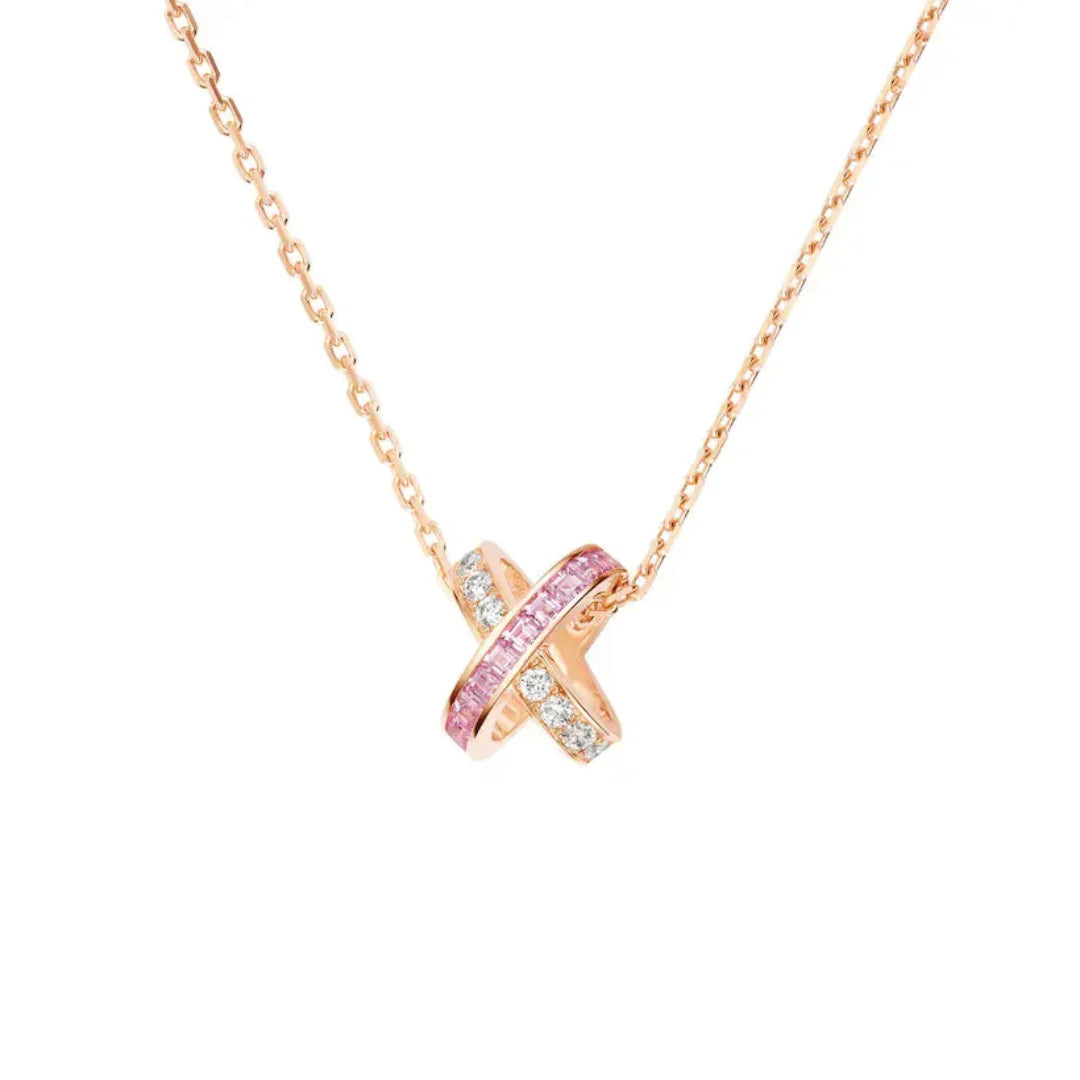 Criss Cross Pink Sapphire Necklace Rose Gold