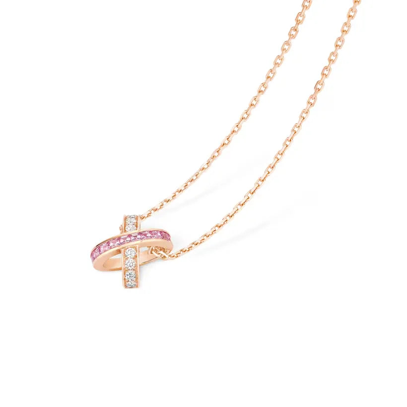 Criss Cross Pink Sapphire Necklace Rose Gold